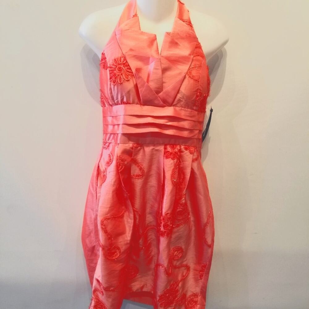 Miss Kelly 1999 Halter Dress Tangerine Beaded Party Dress Juniors Size L